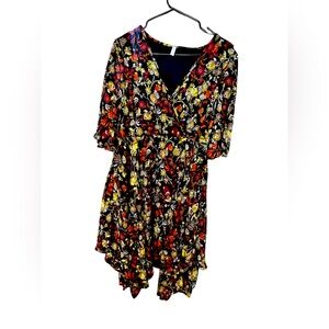 Xhilaration Red and Yellow Asymmetrical Wrap Dress